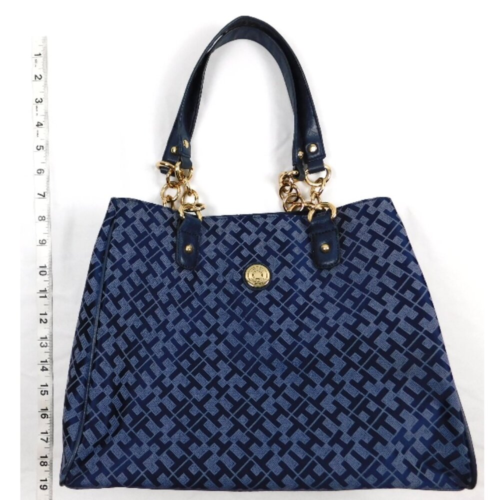 Tommy Hilfiger Blue Monogram Shoulder Bag – Gold Chain Straps - Picture 12 of 12